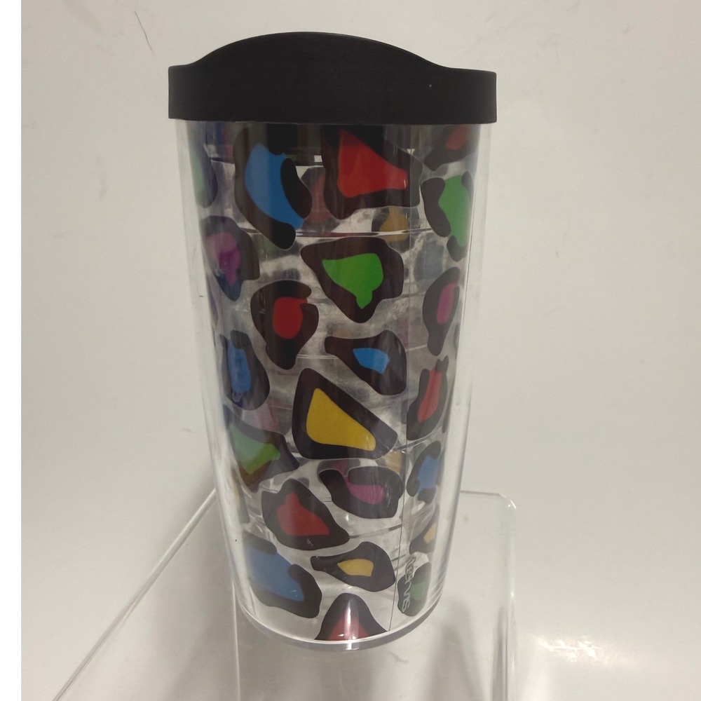Multicolor Leopard Print Tervis Tumbler Insulated Coffee Mug‎ Black Lid 16 oz